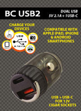 Caricabatteria USB Doppio (1 USB TIpo A 2,1 Amp+1 USB-C) - BC Battery Italian Official Website