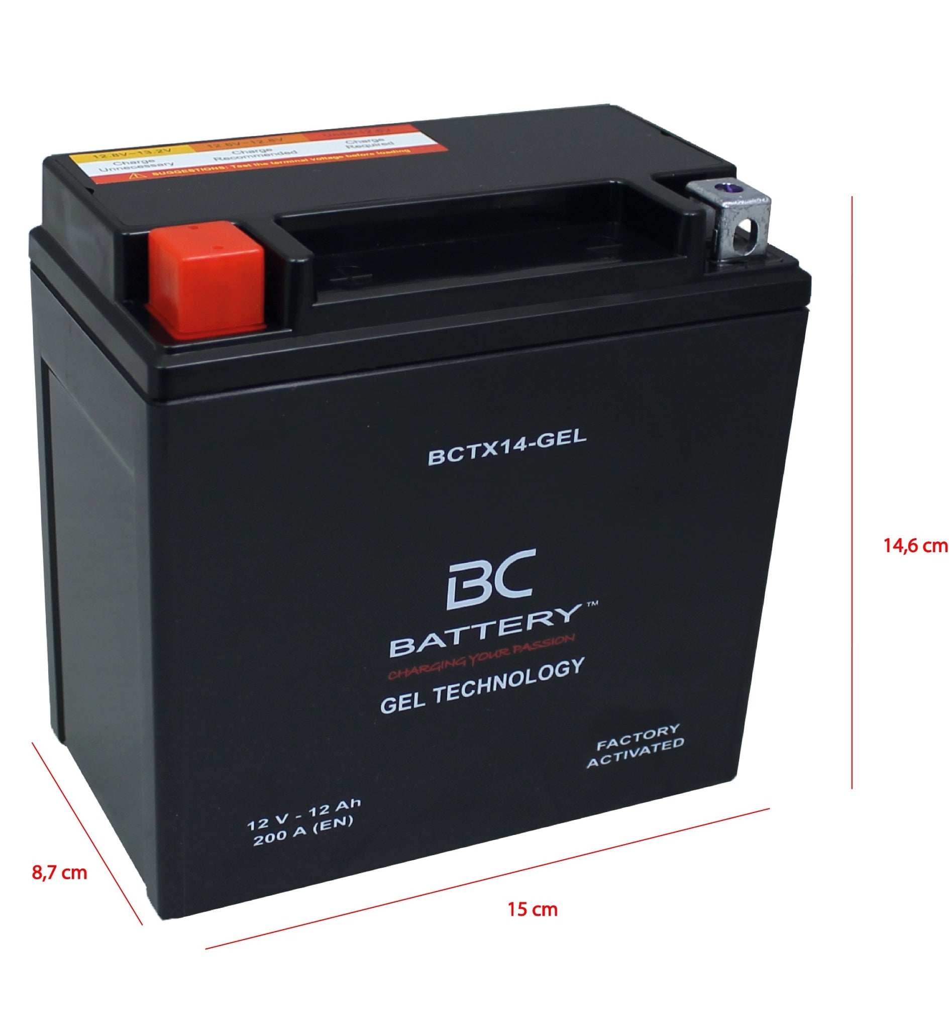 BCTX14-GEL| Batteria Moto al GEL,YTX14-BS,12V,12Ah,CCA:200Amp,150x87x146mm - BC Battery Italian Official Website
