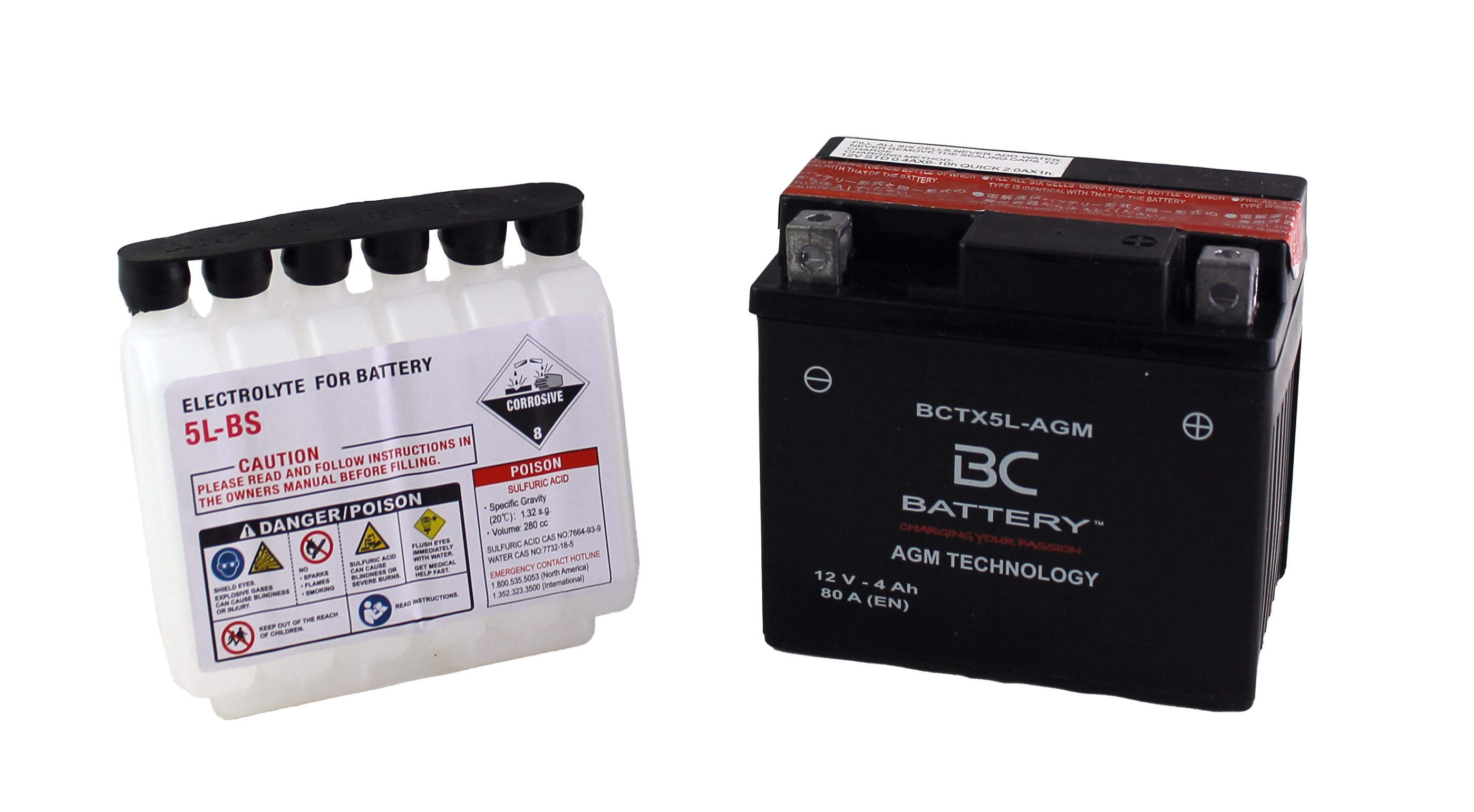 BCTX5L-AGM| Batteria Moto AGM,YTX5L-BS, 12V, 4Ah, CCA:80 Amp, 113x70x105mm - BC Battery Italian Official Website
