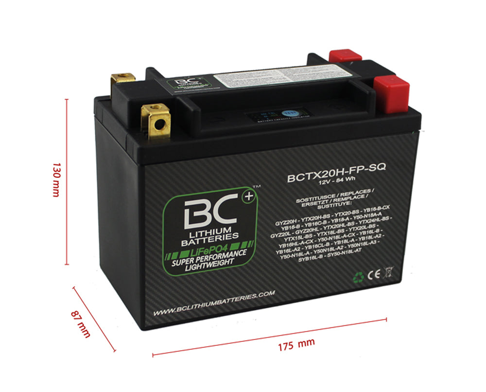 BC Lithium Batteries BCTX20H-FP-SQ Batteria Moto Litio LiFePO4, 1,4 kg, 12V - BC Battery Italian Official Website