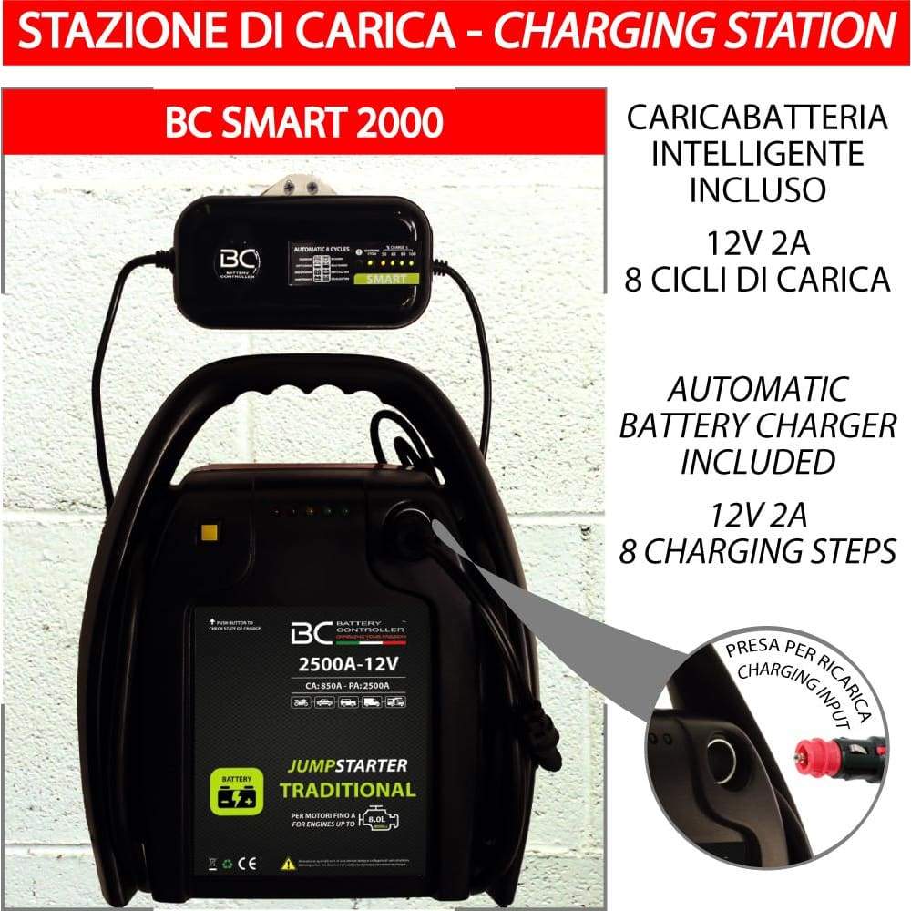 BC Jumpstarter Traditional 2500A-12V Professionale per Auto/Furgoni/Trattori Benzina, Diesel, Ibrido fino a 8000CC - BC Battery Italian Official Website